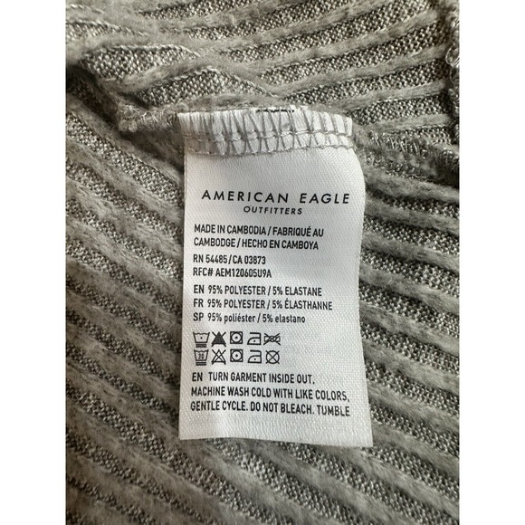 American Eagle Ribbed Knit VNeck Long Sleeve Top Light Gray Soft Stretchy Medium - Picture 5 of 10